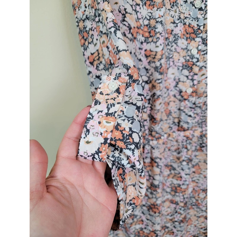 Ann Taylor Loft Women's Dress Collared 3/4 Roll-Tab Sleeves Size Large Floral - Picture 3 of 8
